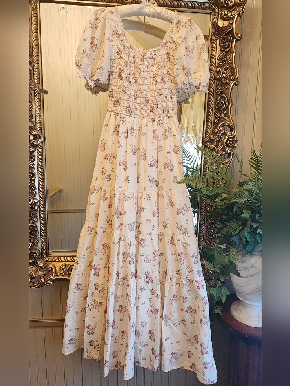 Storia Cream Maxi Dress with Pink Floral Print - Picture 2 of 8
